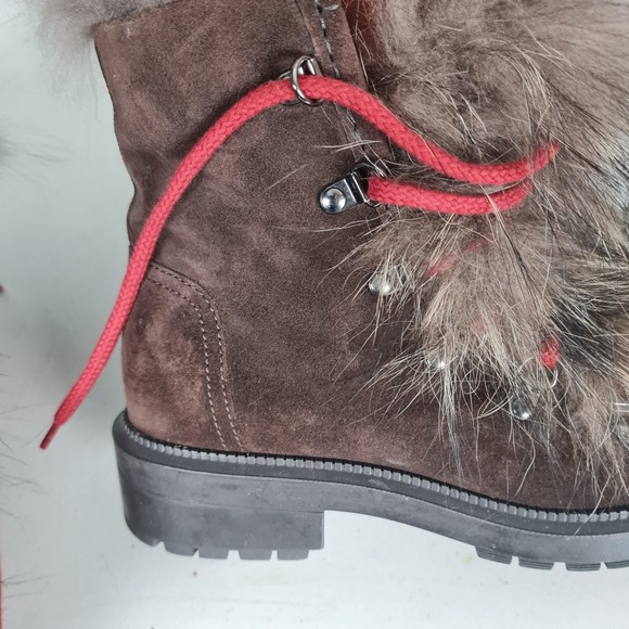Aquatalia Lilaana Boots Womens 7.5 Brown Suede Fur Lace Up Italy Hike Winter - Picture 5 of 16